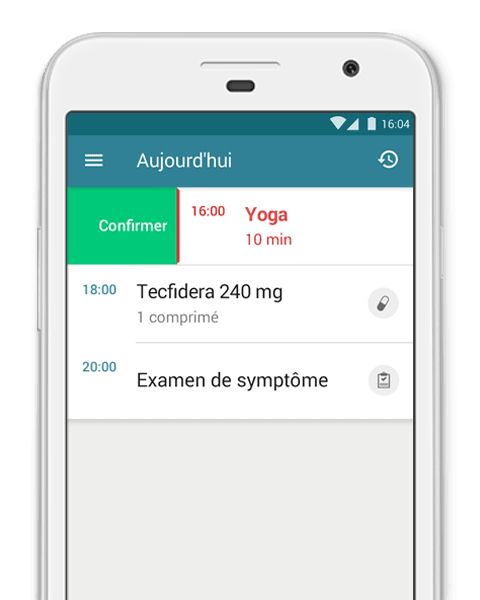 écran du téléphone affichant le rappel des médicaments et le réveil